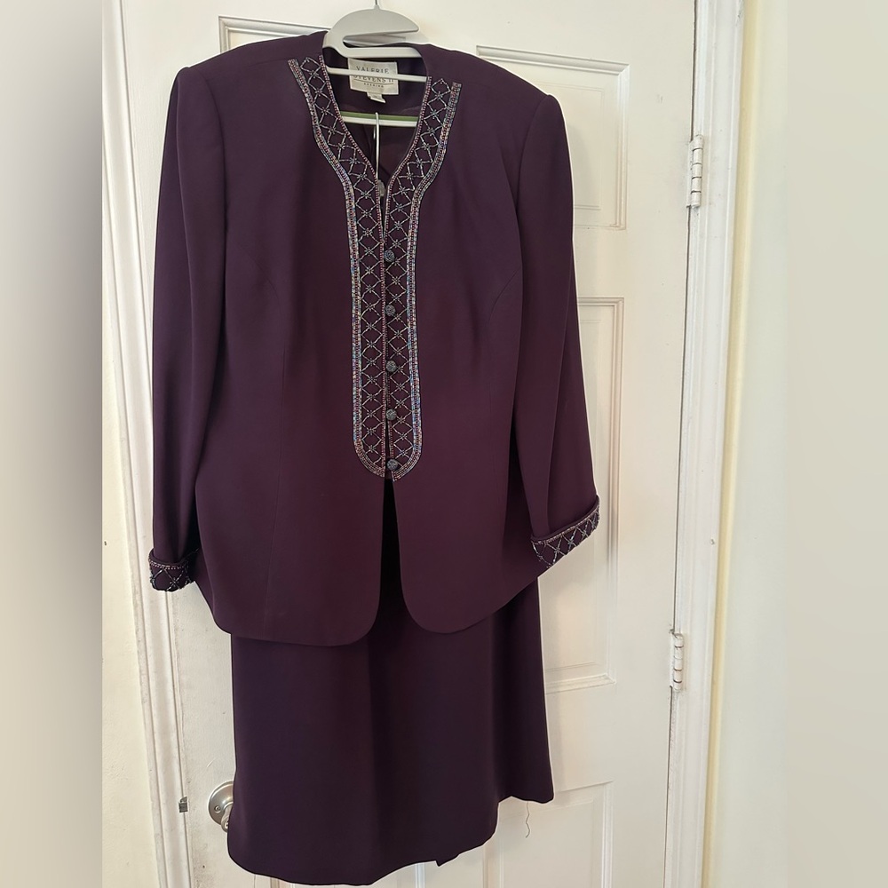 Valerie Stevens Deep Purple Long Sleeve Jacket and Skirt